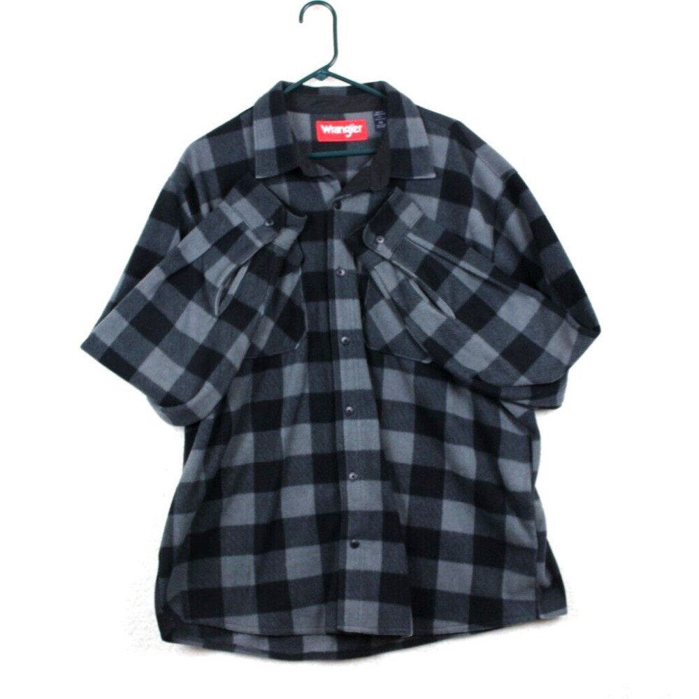 Wrangler Flannel Shirt Men 2XL Gray Plaid Long Sleeve Pocket Casual Outdoor